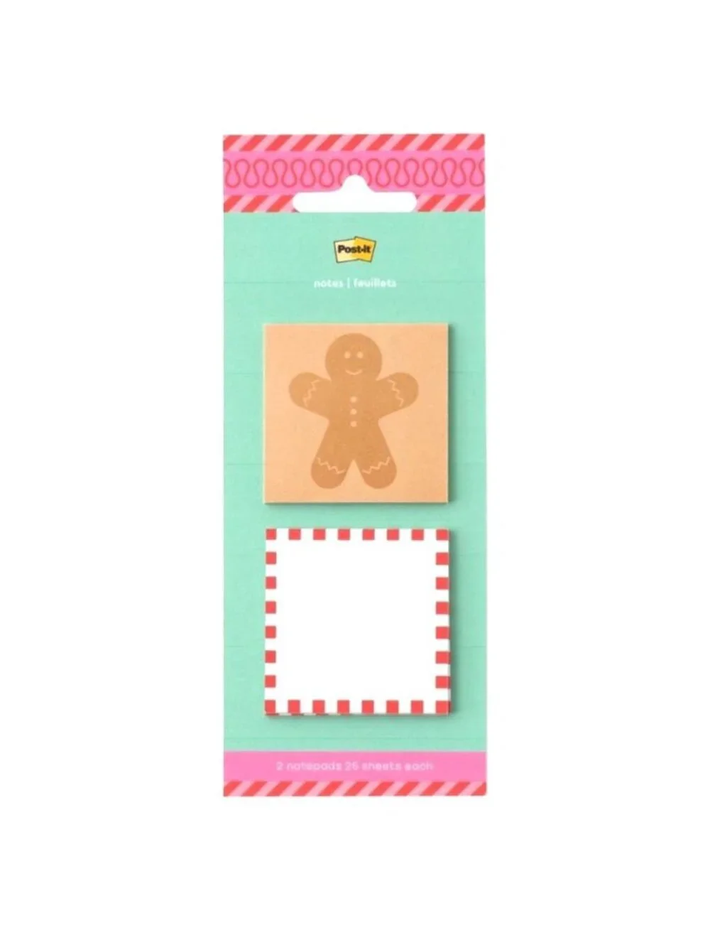 Post-it® 2 Packs Jingle Notes Gingerbread Man/Candy And Pink Green Round Candy